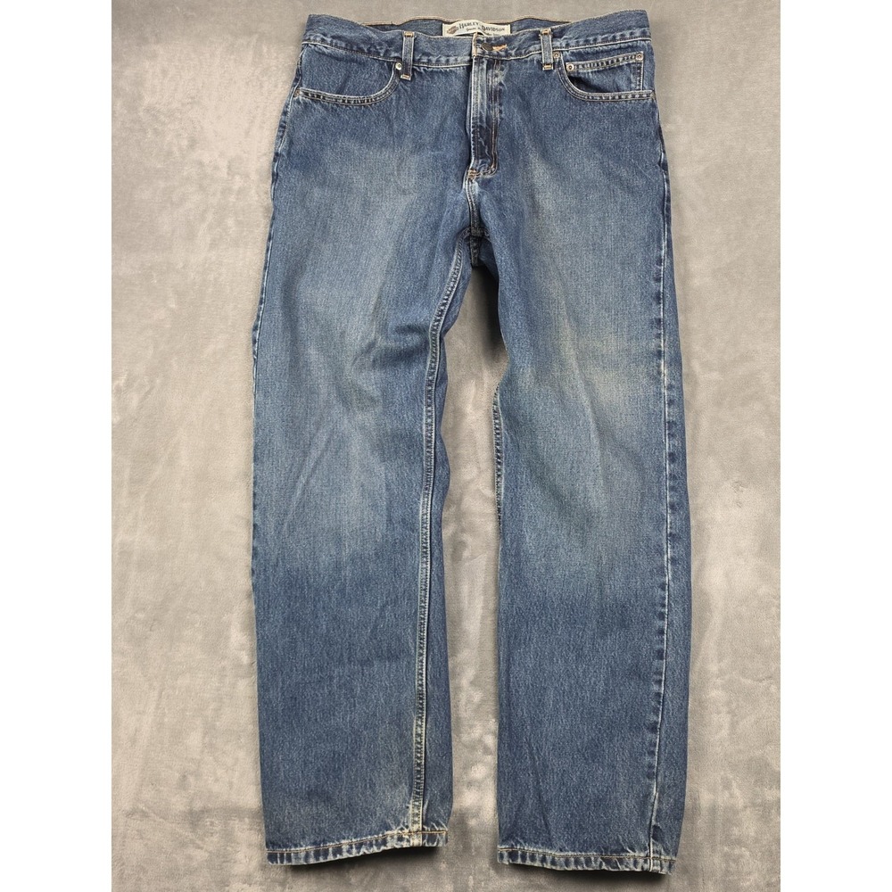 Harley Davidson Men's 36x32 (MSR) Distressed Blue Jeans Biker Motor Clothes Bike